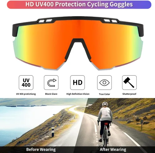 Miniatura 4 de FEISEDY Gafas de sol deportivas para hombres y mujeres, protección UV400, gafas de ciclismo, golf, béisbol, conducción, pesca, B0022 Lente espejada