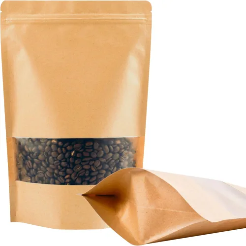 100 bolsas de papel kraft con ventana (3.6 x 5.5 pulgadas), bolsas de papel resellables para almacenamiento de alimentos, bolsa de regalo
