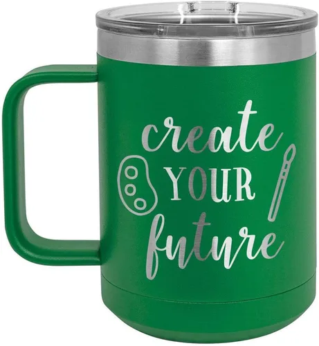 Miniatura 9 de CREATE YOUR FUTURE Negro 15 oz Taza de café w/Slide Tapa superior Taza de café de viaje aislada Ideas de regalos de cumpleaños o Navidad