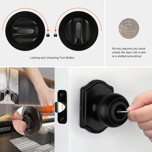 Miniatura 6 de Haidms Pomos negros para puerta interior, pomos de puerta interiores de privacidad, pomos de puerta interiores negros mate para dormitorio o baño
