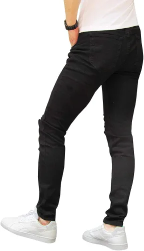Miniatura 2 de LONGBIDA Pantalones de mezclilla ajustados rasgados para hombre, elásticos, ajustados, con agujeros en la rodilla, pierna cónica