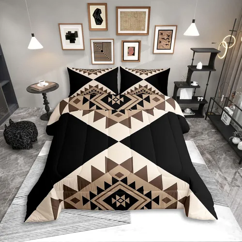 Miniatura 16 de Erosebridal Edredón Cuadrado para Niños y Niñas, Juego de Ropa de Cama Negro y Gris Blanco Azul Marino, Juego de Edredón Geométrico Completo