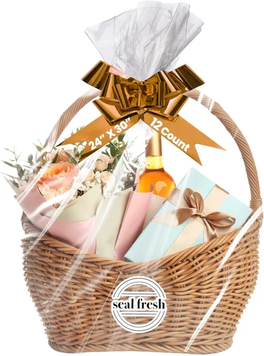 Miniatura 9 de Bolsas de regalo extra grandes de celofán transparente Seal Fresh 24 x 30 pulgadas (paquete de 12) — Bolsas transparentes para envolver canastas