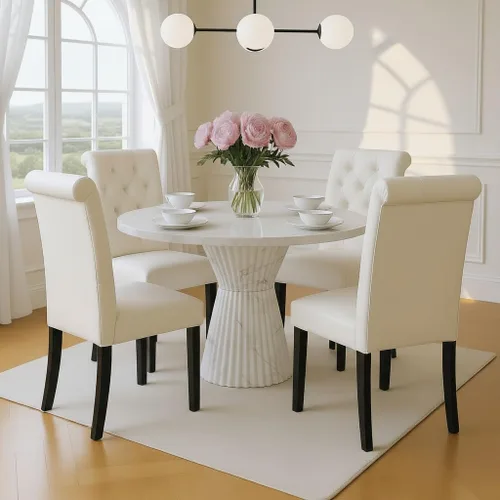 Miniatura 15 de Juego de 2 sillas de comedor de terciopelo tapizadas, modernas sillas decorativas copetudas, sillas laterales Parsons de madera para el hogar, negro
