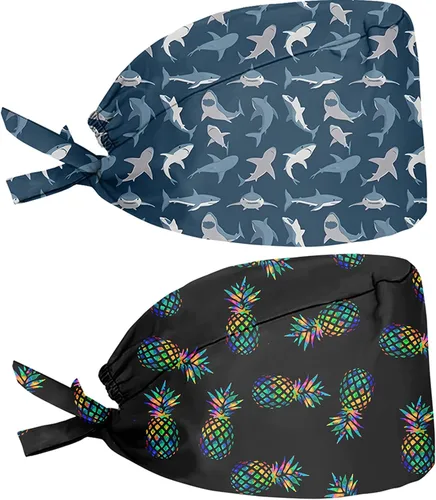 Miniatura 32 de Babrukda Paquete de 2 gorras con banda para el sudor ajustable con lazo en la espalda, gorro divertido