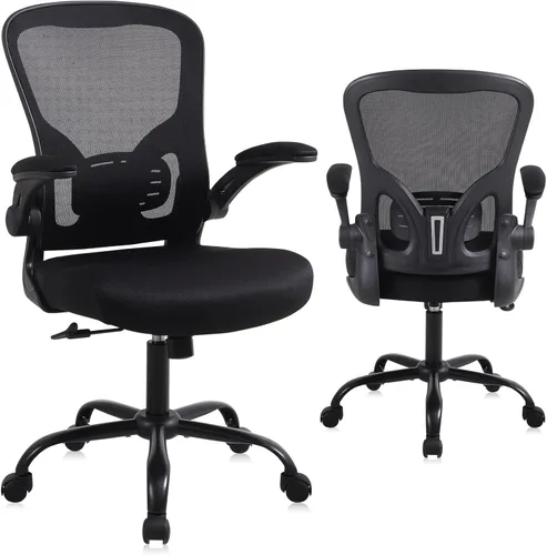 Miniatura 13 de Silla de escritorio para computadora de oficina en casa, silla de trabajo ergonómica de malla de altura ajustable con ruedas, cojín grueso, Negro