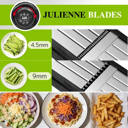 Miniatura 3 de MASTERTOP Rebanadora de Mandolina, rebanadora de alimentos 5 en 1 para cocina, mini rebanadora de verduras de acero inoxidable con guante