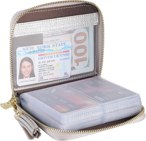 Easyoulife - Billetera de piel con cierre y tarjetero para mujer, con bloqueo de interferencia de radiofrecuencia (RFID), cartera Rfid, M