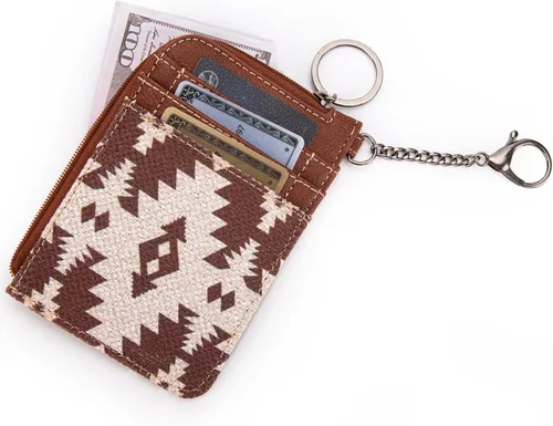 Miniatura 6 de Montana West Wrangler Aztec - Cartera para tarjetas de crédito con bolsillo con cremallera para mujer, Café Aztec-Light, Western
