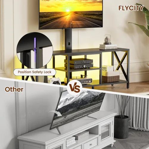 Miniatura 5 de Flycity Soporte de TV con soporte y luces LED, soporte universal para TV de 32 a 75 pulgadas, centro de entretenimiento con almacenamiento, mesa