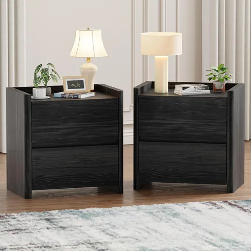Miniatura 23 de Mesita de noche con 2 cajones de almacenamiento, mesa auxiliar moderna para dormitorio con asa recortada, mesitas de noche grandes para dormitorio