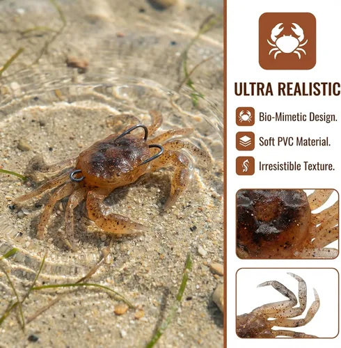 Miniatura 3 de 3 señuelos suaves de cangrejo de simulación 3D con ganchos afilados, ganchos dobles para pesca en el mar, trampas de cebo de cangrejo, herramienta