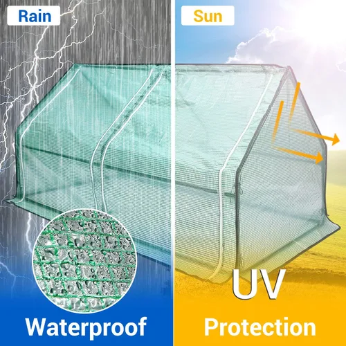 Miniatura 9 de Ohuhu Mini invernadero portátil, invernaderos de 71 x 36 x 36 pulgadas para exteriores con puertas dobles grandes con cremallera y estacas de Verde