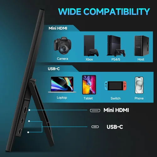Miniatura 6 de Monitor portátil para juegos de 15.6 pulgadas, pantalla IPS USB-C HDMI 144 Hz, pantalla ultradelgada portátil, monitor de computadora portátil