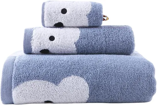 Juego de 3 toallas de baño de alta calidad para niños (oso travieso), 1 toalla de baño, 1 toalla de mano, 1 toallita, secado rápido, 100% algodón,