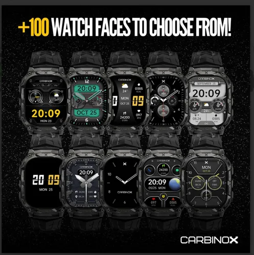 Miniatura 5 de Pulsera inteligente Carbinox Vortex con banda de metal, cargador, vidrio templado (paquete de 2), correas resistentes, rastreador de fitness