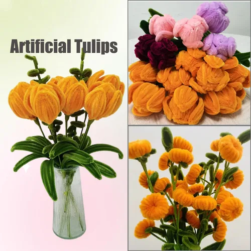 Miniatura 6 de Juego de 200 limpiapipas naranja verde oliva con alambres florales y cinta de jardinería, tallos de felpilla para hacer ramos de tulipanes, caqui