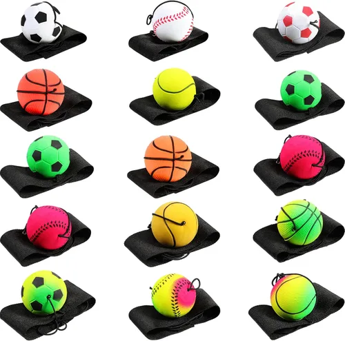 Miniatura 9 de Skylety Wrist Return Ball 1.85'' Rubber Sport Ball with Strap and String Rebound Bouncy Balls Basketball Baseball Soccer Tennis Wristband Toy for