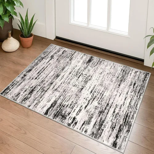 Miniatura 63 de Lansny Alfombra moderna abstracta de 2 x 5 pies, color negro, gris, blanco, lavable, alfombra de entrada para cocina, alfombra antideslizante suave