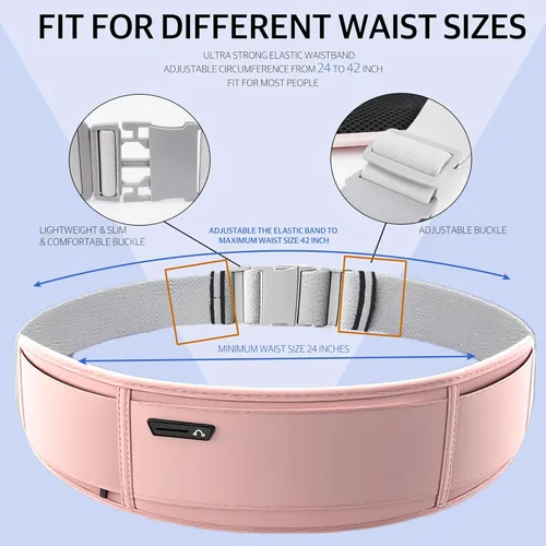 Miniatura 4 de Cinturón de correr para teléfono – Riñonera ajustable para correr con 3 bolsillos para teléfonos de hasta 7.2 pulgadas, cangurera delgada para Rosa