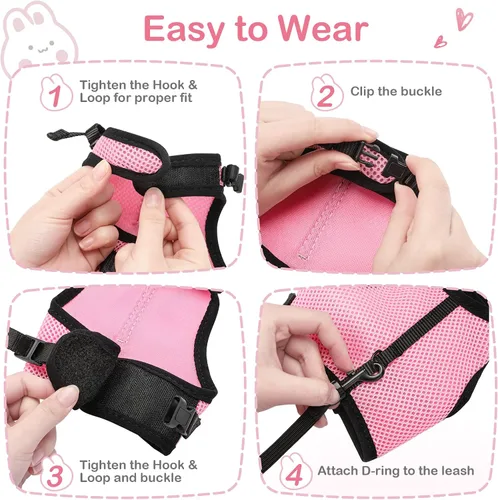Miniatura 4 de PETTOM Arnés para Conejo Conejillo de Indias con Correa Elástica Extensible, Lindo Arnés de Malla Suave para Mascotas Pequeñas, Sin Tirones, Cómodo