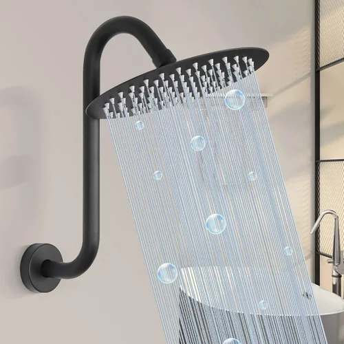 Miniatura 5 de Brazo de ducha en forma de S, tubo de extensión de cabezal de ducha de altura alta, conexión estándar de 1/2 pulgada con brida, impresionante Negro