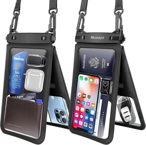 Miniatura 17 de Niveaya Bolsa impermeable para teléfono con doble espacio - 2 unidades, funda impermeable con cordón para iPhone 16/15/14/13/12 Pro Max hasta 8.3
