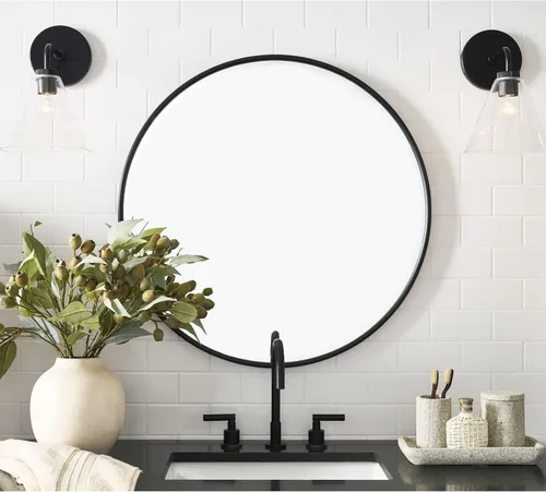Miniatura 2 de G-LEAF Espejo redondo negro de 32 pulgadas para tocador de baño, entrada, sala de estar, espejo de baño redondo para pared