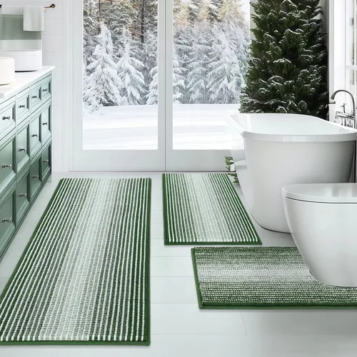 Miniatura 15 de BSICPRO Juego de alfombras de baño de 3 piezas, alfombrillas de inodoro en forma de U con contorno, juego de alfombrilla de baño, alfombrilla