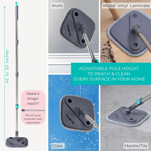 Miniatura 5 de True & Tidy True Clean Sistema de Trapeador Giratorio y Cubo – Diseño de Doble Compartimento para Agua Limpia y Sucia, Cabezal de Trapeador
