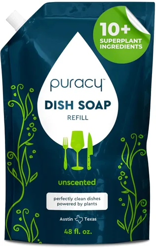 Miniatura 15 de Puracy Repuesto de jabón natural para platos, jabón detergente líquido para lavar platos a base de plantas suavizante de la piel, fórmula