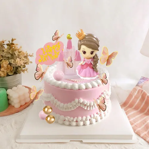 Miniatura 6 de Decoración de pastel de princesa, decoración de pastel de castillo de princesa rosa, bolas de mariposa, pasteles de feliz cumpleaños, decoración