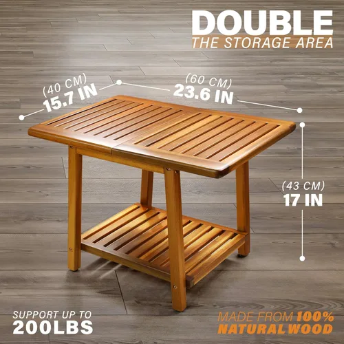 Miniatura 3 de ENKEZI Acacia - Mesa auxiliar para exteriores de 24 pulgadas, patio resistente de 2 niveles, mesa auxiliar resistente a la intemperie, mesa auxiliar