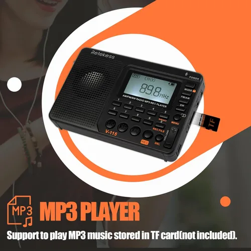 Miniatura 4 de Retekess Radio digital V115 AM FM, radios portátiles de onda corta, Retekess PR11 AM FM Radio portátil, radios transistores recargables compatibles