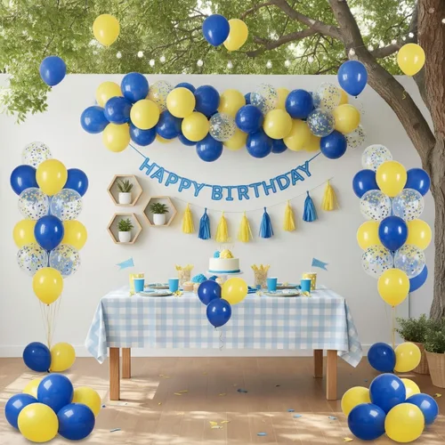 Miniatura 2 de Globos azul marino y amarillo de 12 pulgadas, globos de confeti azul marino y amarillo para decoraciones de fiesta de cumpleaños
