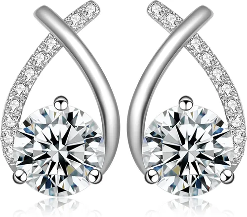 Tunzug Aretes de moissanita de 1-1.2 CT Color D VVS1Clarity Aretes de diamantes creados en laboratorio de corte redondo, aretes de plata de ley
