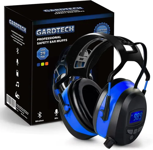 Gardtech Protección auditiva con Bluetooth, orejeras de radio FM, NRR 29dB, auriculares de protección auditiva con cancelación de ruido con MP3 para