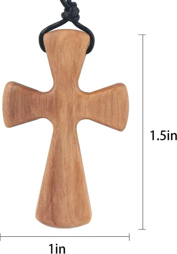Miniatura 2 de Collar con colgante de cruz de madera natural tallada a mano para hombres y mujeres