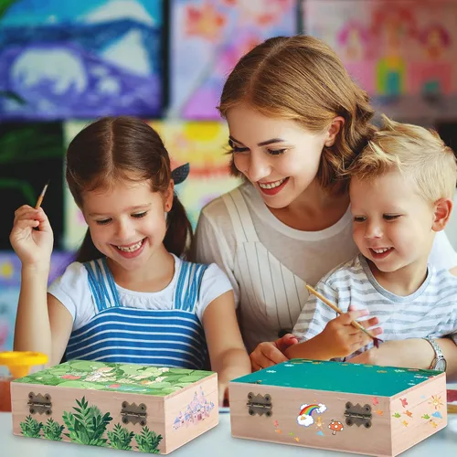 Miniatura 6 de Tuanse 12 cajas de madera sin terminar con tapa con bisagras, pequeña artesanía sin pintar, caja de almacenamiento rectangular de regalo del tesoro