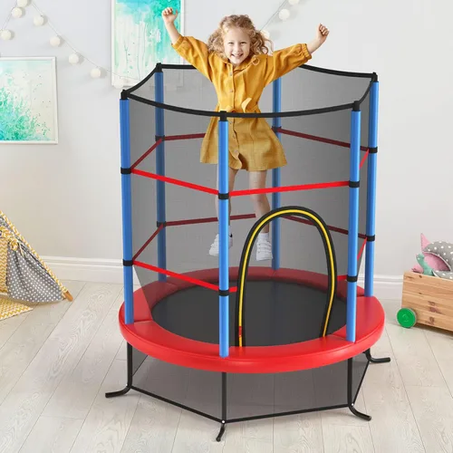 Miniatura 8 de GYMAX Trampolín de 55 pulgadas para niños, trampolín aprobado por ASTM con red de seguridad completa y cremallera lateral doble, mini trampolín
