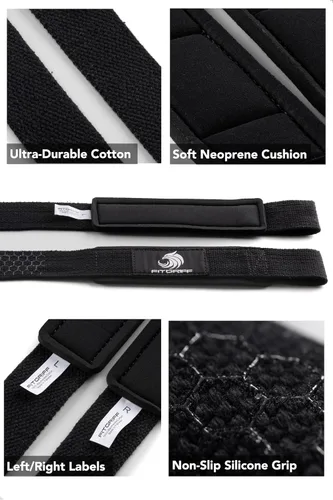 Miniatura 3 de Fitgriff® Correas de muñeca para levantamiento de pesas, gimnasio, peso muerto, entrenamiento (hechas de algodón premium y acolchadas) - Hombres
