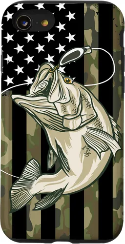 Miniatura 18 de Funda de camuflaje para iPhone 16, diseño de bandera estadounidense, pescador, pescador, camuflaje