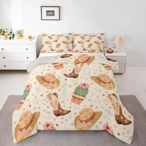 Miniatura 15 de Erosebridal Western Cowgirl Twin Bedding Set Western Cowboy Comforter Set for Kids Girls Horseshoe Boots Southwestern Comforter Wild West Cactus