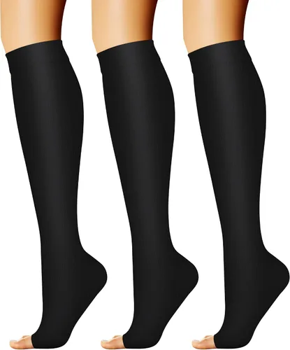 CHARMKING 3 pares de calcetines de compresión de punta abierta para mujeres y hombres, circulación de 15-20 mmHg es el mejor apoyo para uso durante