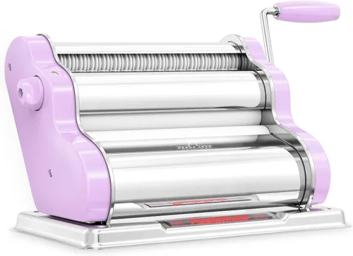 PASTALINDA Máquina para hacer pasta Classic 260, rodillos de 10.2 in de ancho, 9 posiciones de grosor, 2 posiciones de corte, acero inoxidable, Lila