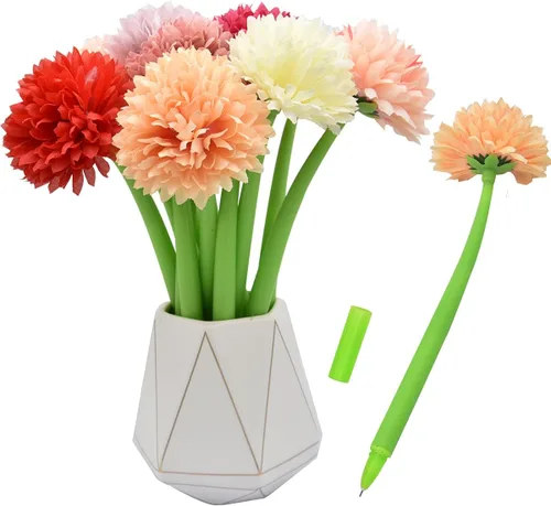 Miniatura 7 de 12 bolígrafos creativos de tinta de gel con flores artificiales, color negro líquido, tinta de gel de 0.020 in, para niñas y mujeres, suministros