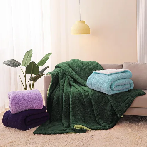 Miniatura 9 de Exclusivo Mezcla Manta reversible Sherpa para sofá, manta de forro polar gruesa y cálida para invierno, suave felpa esponjosa, 50 x 60 pulgadas