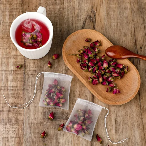 Miniatura 4 de 100 bolsas de té sueltas, bolsas de filtro de té, bolsas de malla desechables con cordón pequeño, bolsas de té vacías para café, bolsita