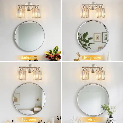 Miniatura 4 de Moderna lámpara de tocador de cristal de 2 luces, lámpara vertical de baño de níquel cepillado sobre espejo para tocador y lavabo, compatible