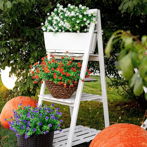 Miniatura 2 de Flores artificiales para exteriores, flores sintéticas para macetas de exterior, flores exteriores que se ven reales (14 unidades, naranja)